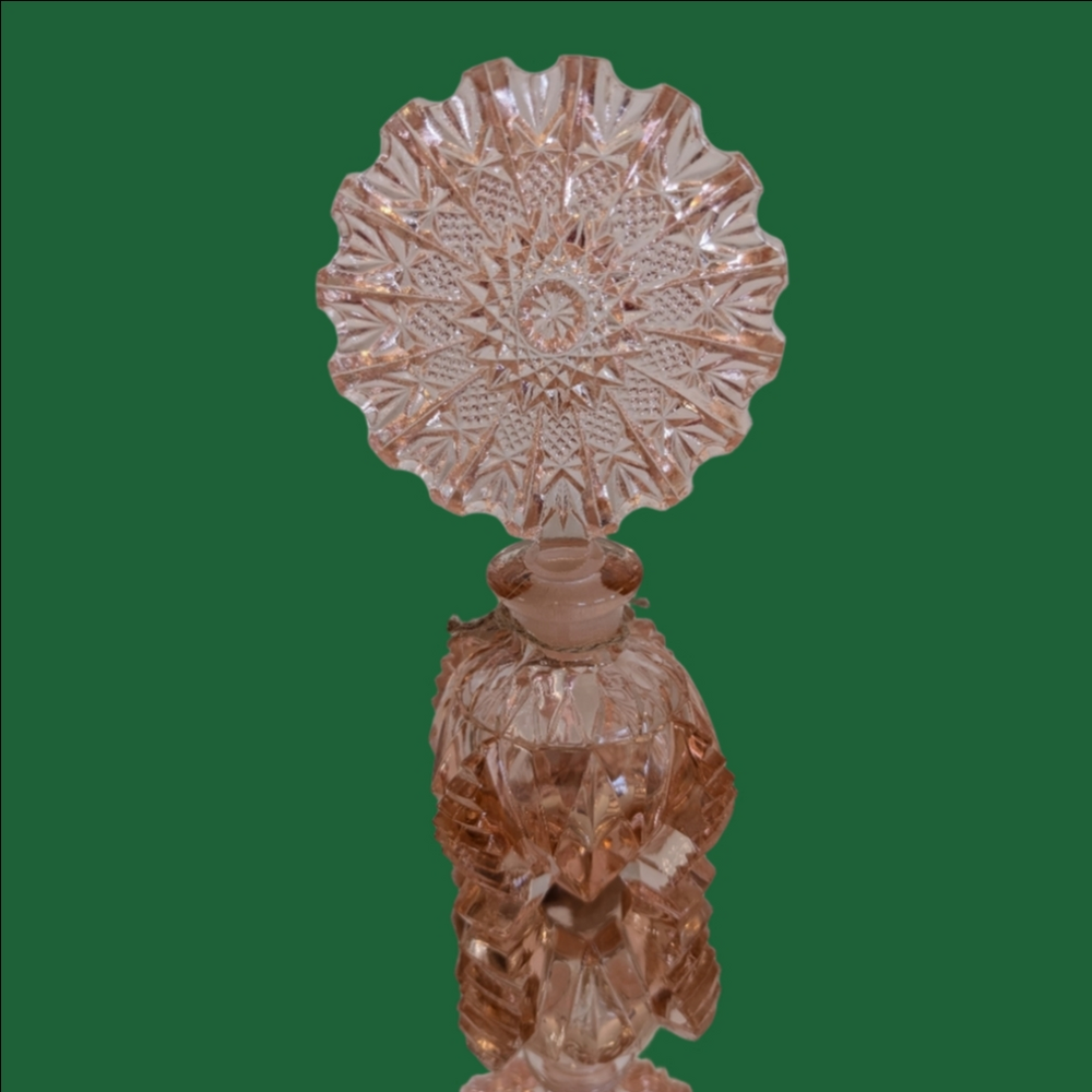 Vintage Perfume  Pink Depression Fan Style Crystal Perfume Bottle 1920
